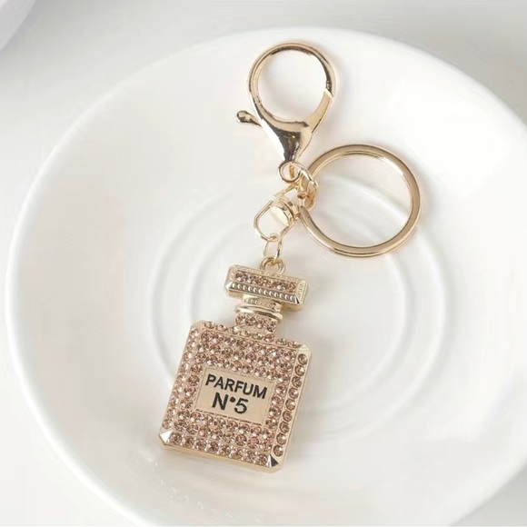 Perfume bottle rhinestone keychain. - Picture 2 of 4